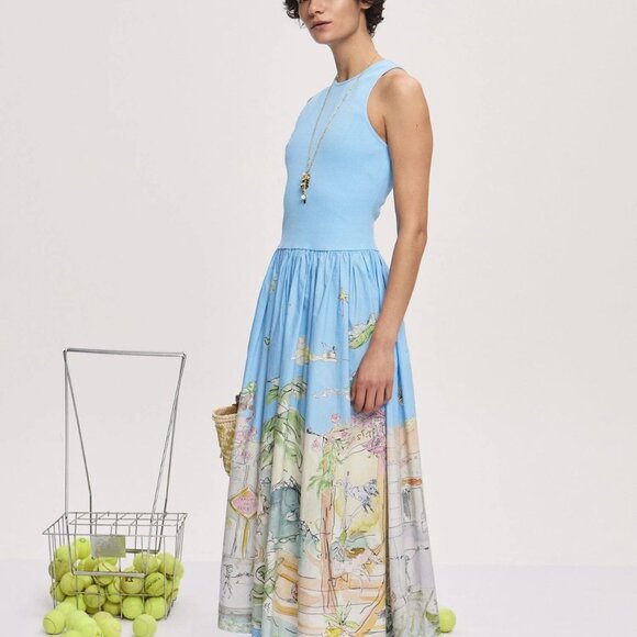 Light Blue Knit Patchwork Art Print Dress Light Blue Knit Patchwork Art Print Dr - Picture 2 of 10